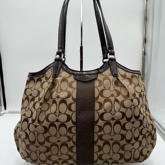 Coach Devin Signature Stripe in Brown and Tan with COA SEE PICS AND DESCRIPTION - Picture 1 of 16